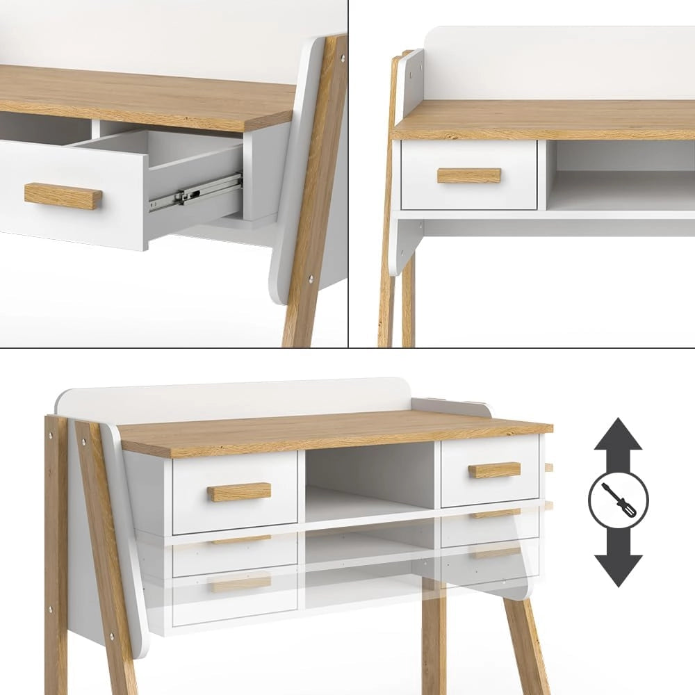 Scrivania Malia, Bianco, 97 x 51 cm, adatto per postazioni di lavoro al computer e applicazioni home office