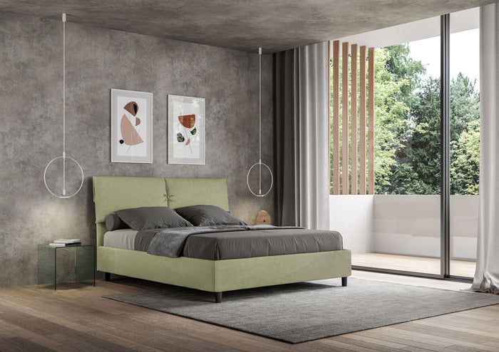 Letto Matrimoniale 160x210 cm con Rete e Contenitore con Testata e Alzata Comoda Imbottito in Microfibra Mados Tè Verde