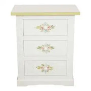 Comodino in legno Shabby chicbianco decorato con fiore profilo verde