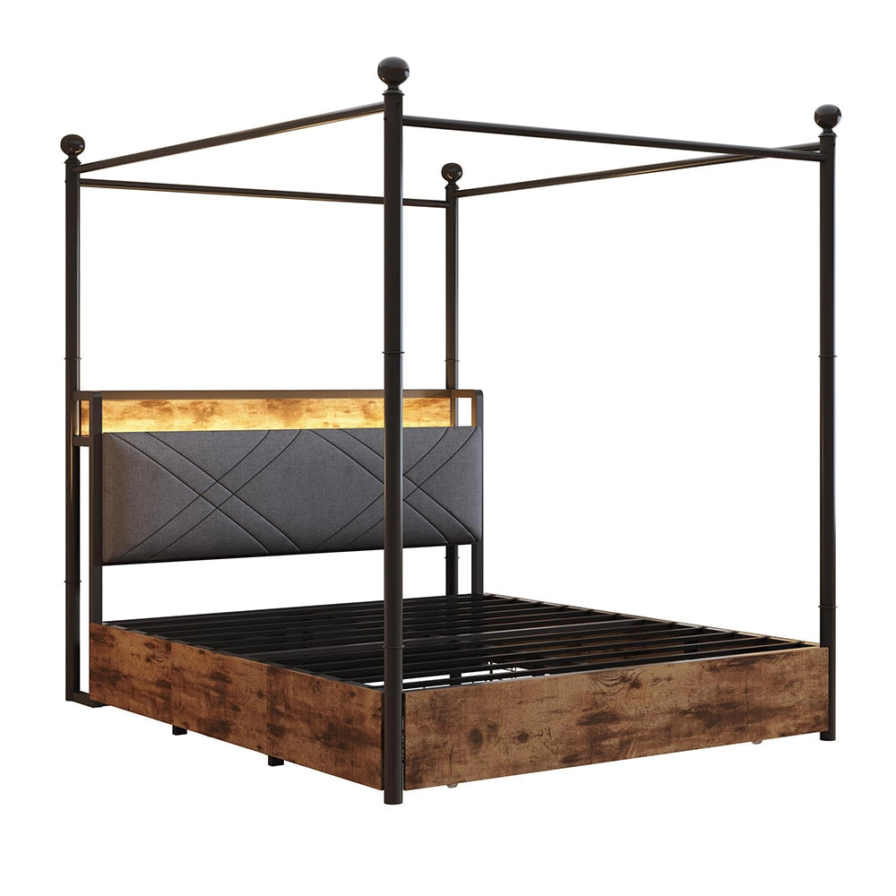 Letto ferro 140x190cm?- Xylo - LED USB 3 cassetti nero
