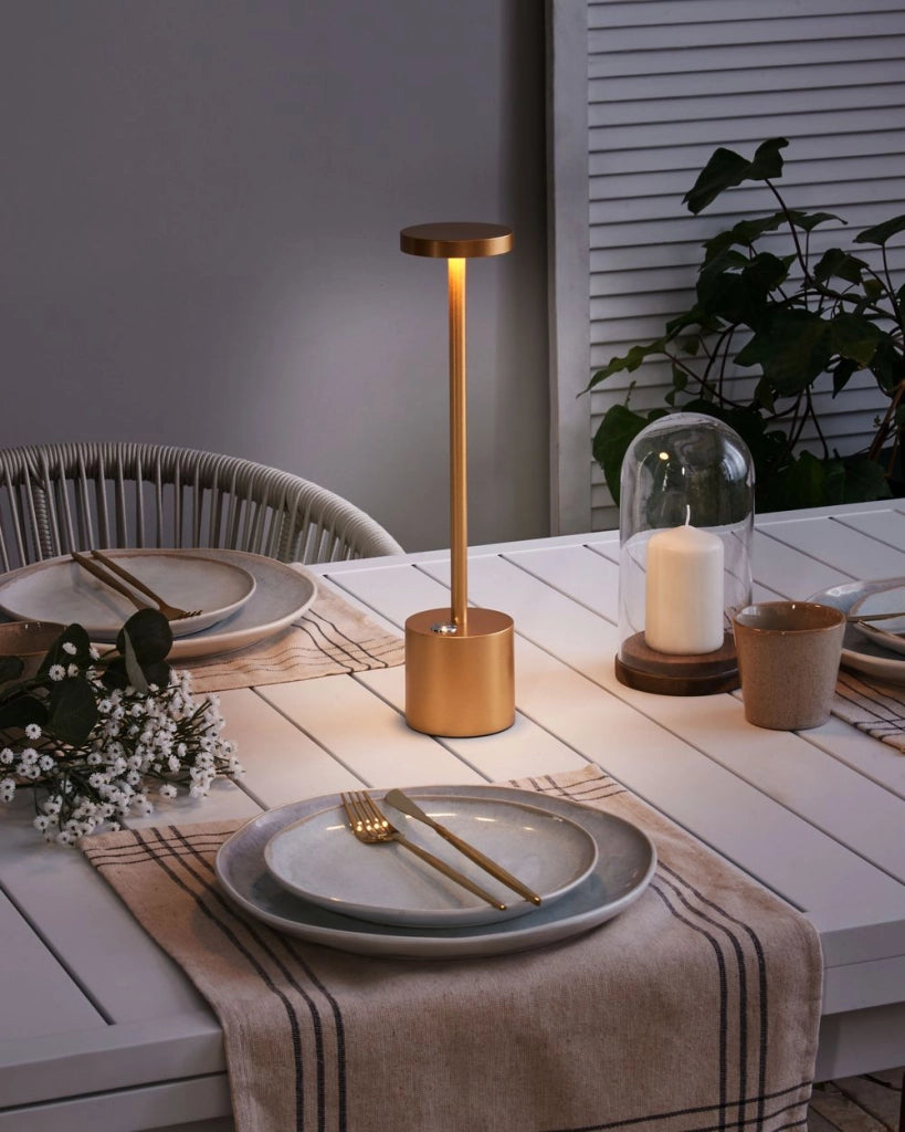 Lampada da tavolo in alluminio oro senza fili per interni e per esterni stile moderno