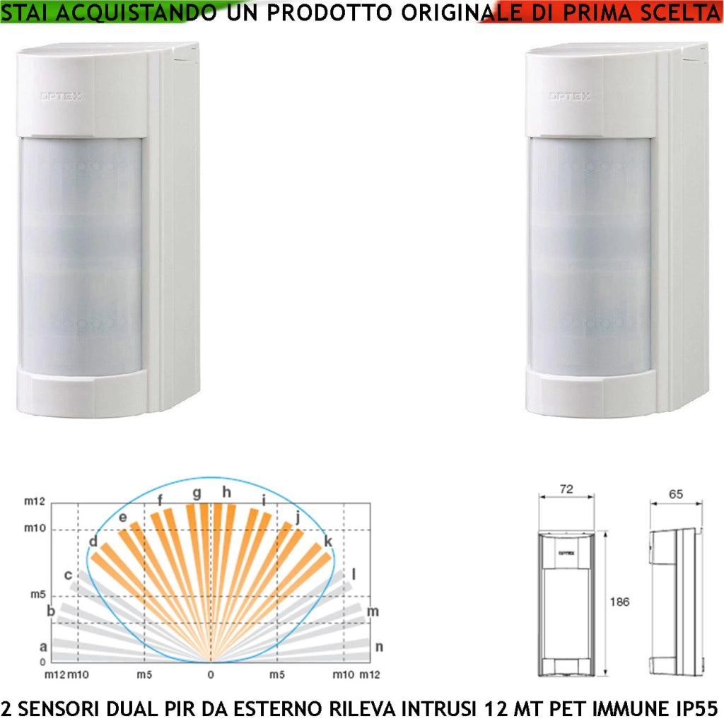 Infrarosso dual PIR VXI 2 Rilevatori di Movimento per Allarme Grandangolo Con Filtri a Tenda Portata 12 MT Regolabile Via Filo Relè Protezione Esterna Contro Intrusi Alim. 12 V Assor. 20 mA ABS IP55