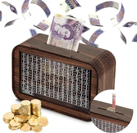 Cassa di Risparmio Personalizzata per Adulti - Bambini - Banca delle Monete e dei Biglietti in Legno