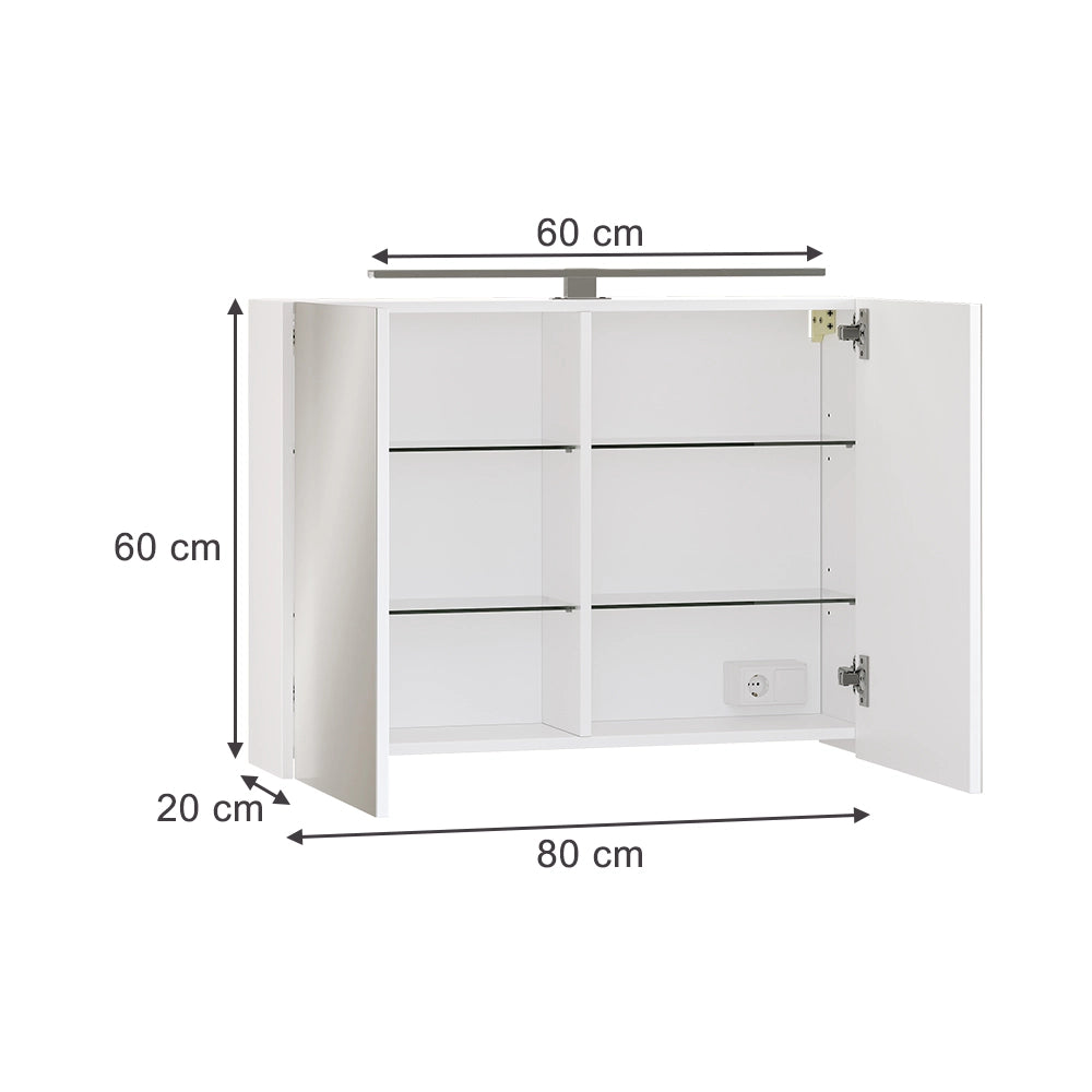 Vicco Mobile a specchio per il bagno Bianco 80 x 60 cm con illuminazione a LED