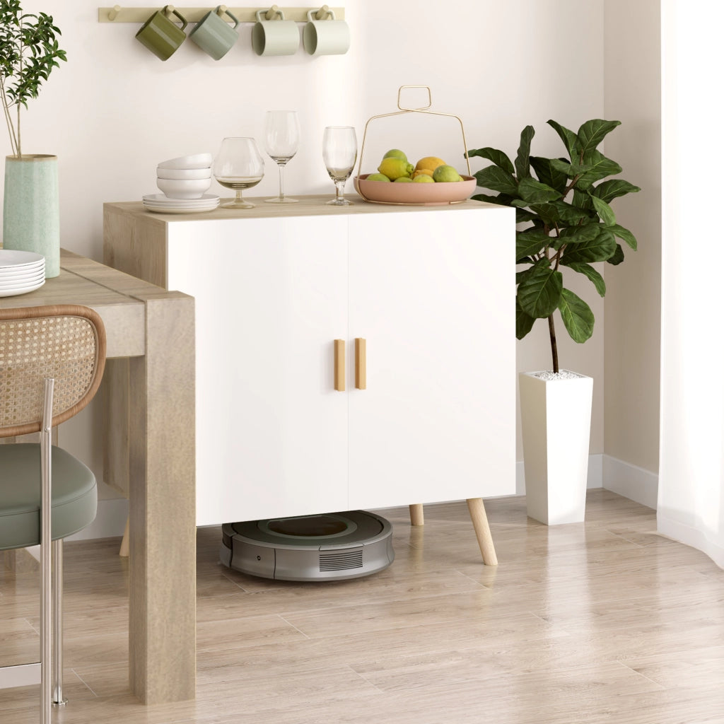 Mobile Multiuso 76x41.2x74 cm con Ripiano Regolabile e Piedini Alti in Legno Bianco e Rovere