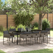 Set da Pranzo per Giardino 9 Pezzi con Cuscini Grigio Rattan PE