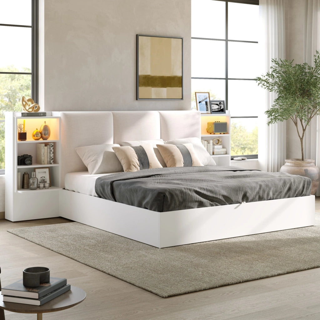 Letto matrimoniale 180x200 cm con LED e vano contenitore