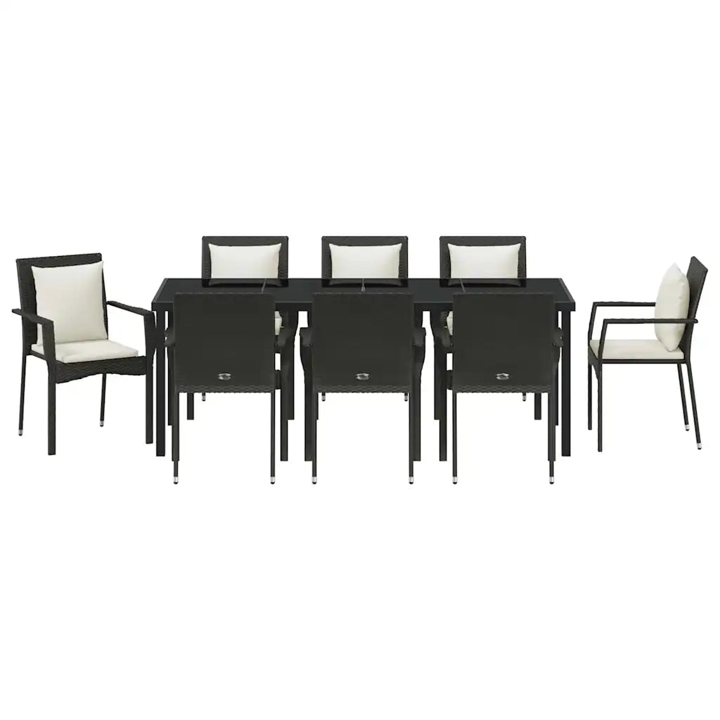Set da Pranzo per Giardino con cuscino 9 pcs Nero polyrattan 3380077