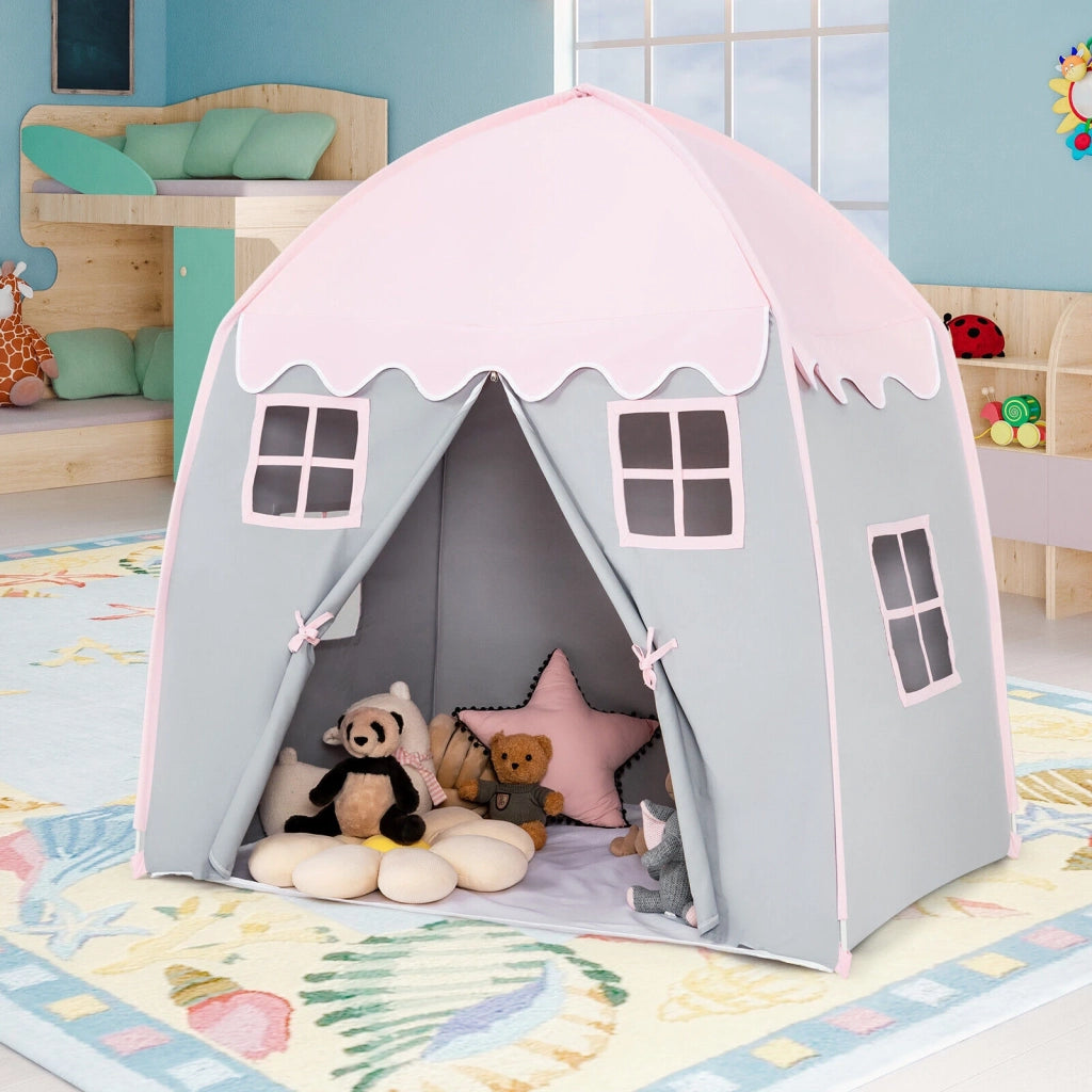 Tenda Gioco Castello per Bambini Portatile in Cotone Rosa Facile da Montare con Borsa per Casa e Giardino