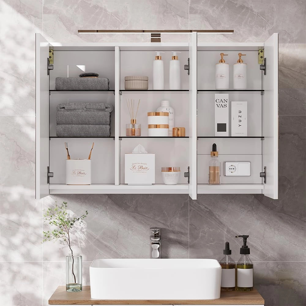 Mobile a specchio per il bagno Lavio, Bianco, 40 x 60 cm con illuminazione a LED