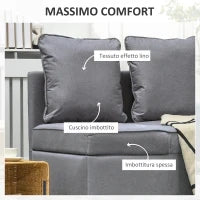 Poltrona Letto 3 in 1 con Schienale Reclinabile, in Tessuto Effetto Lino e Legno, 98x71x67 cm, Grigio Scuro