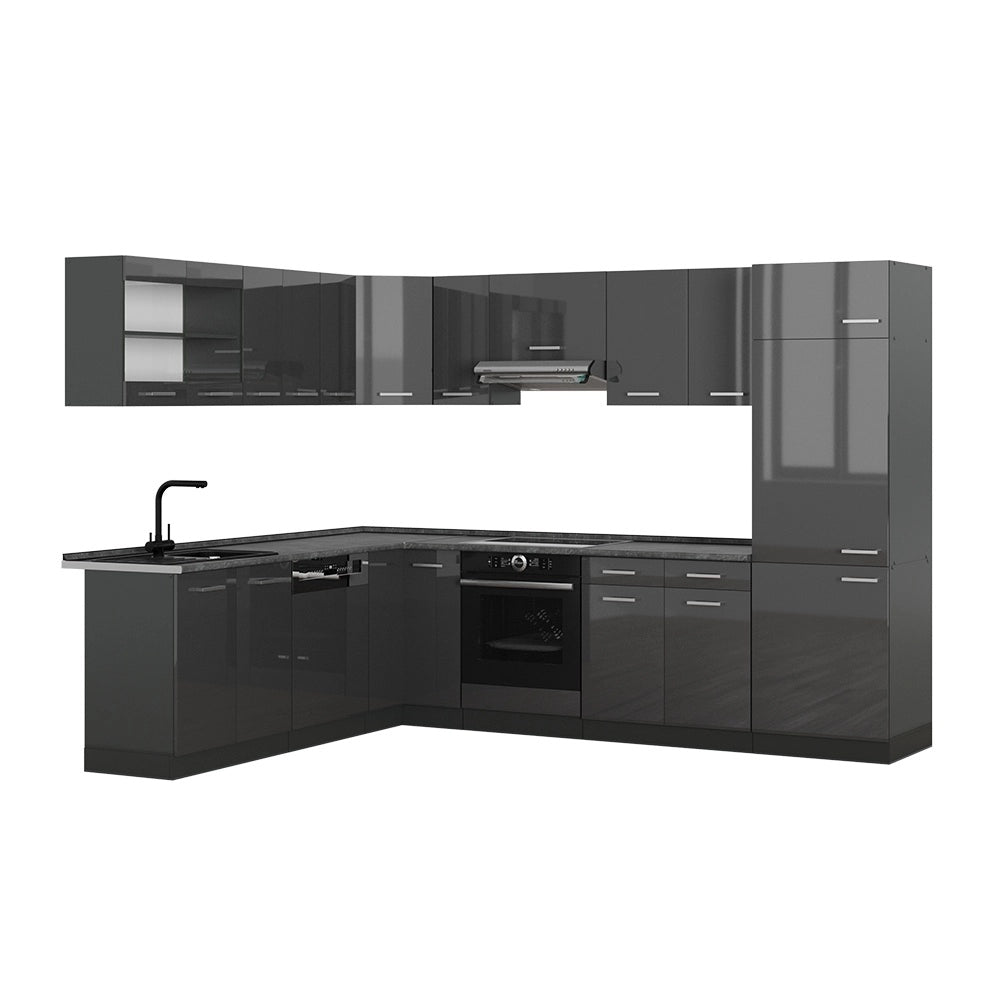 Cucina angolare completa R-Line Antracite lucido/Antracite 287 x 227 cm, PL Antracite Vicco