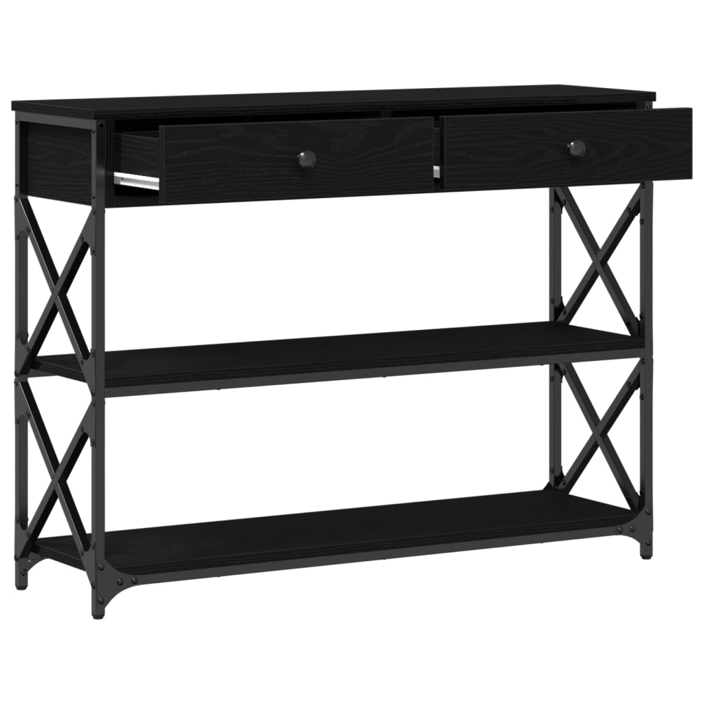 Tavolo Consolle Nero Rovere 100x28x75 cm Legno Ingegnerizzato e Acciaio