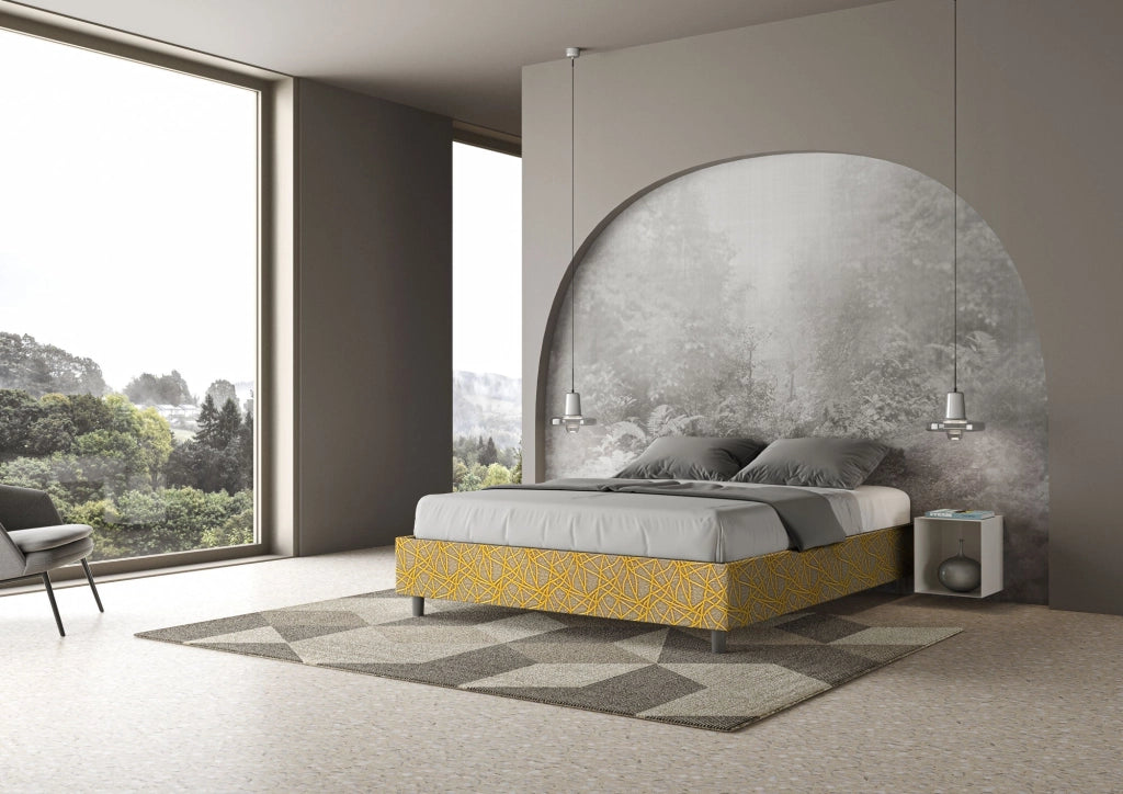 Letto Matrimoniale Sommier 160x210 cm con Rete e Contenitore Azelia Era 06 Giallo