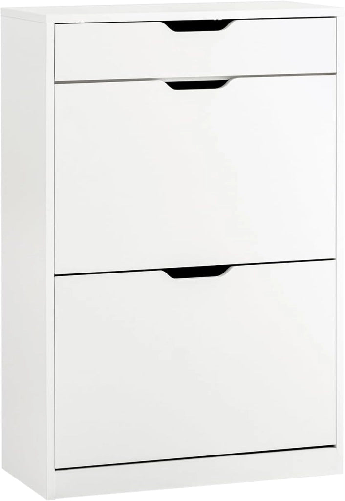 Scarpiera Salvaspazio Slim con Cassetto, Scarpiera Bianca, Moderna e Pratica, Facile da Montare, Ideale per Spazi Ridotti - Bianco, 60x30x90 cm - Modello FSR180-W