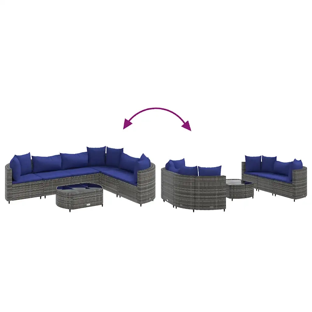 Set Divani da Giardino 7 pz con Cuscini Grigio in Polyrattan