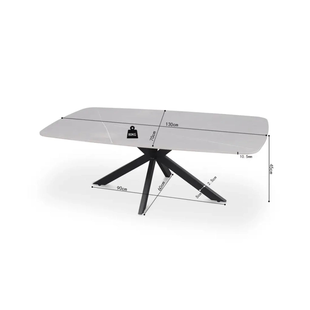 Table bassa ARVENA – Tavolino rettangolare 130x70 cm – Pietra grigia & metallo – Design contemporaneo e raffinato