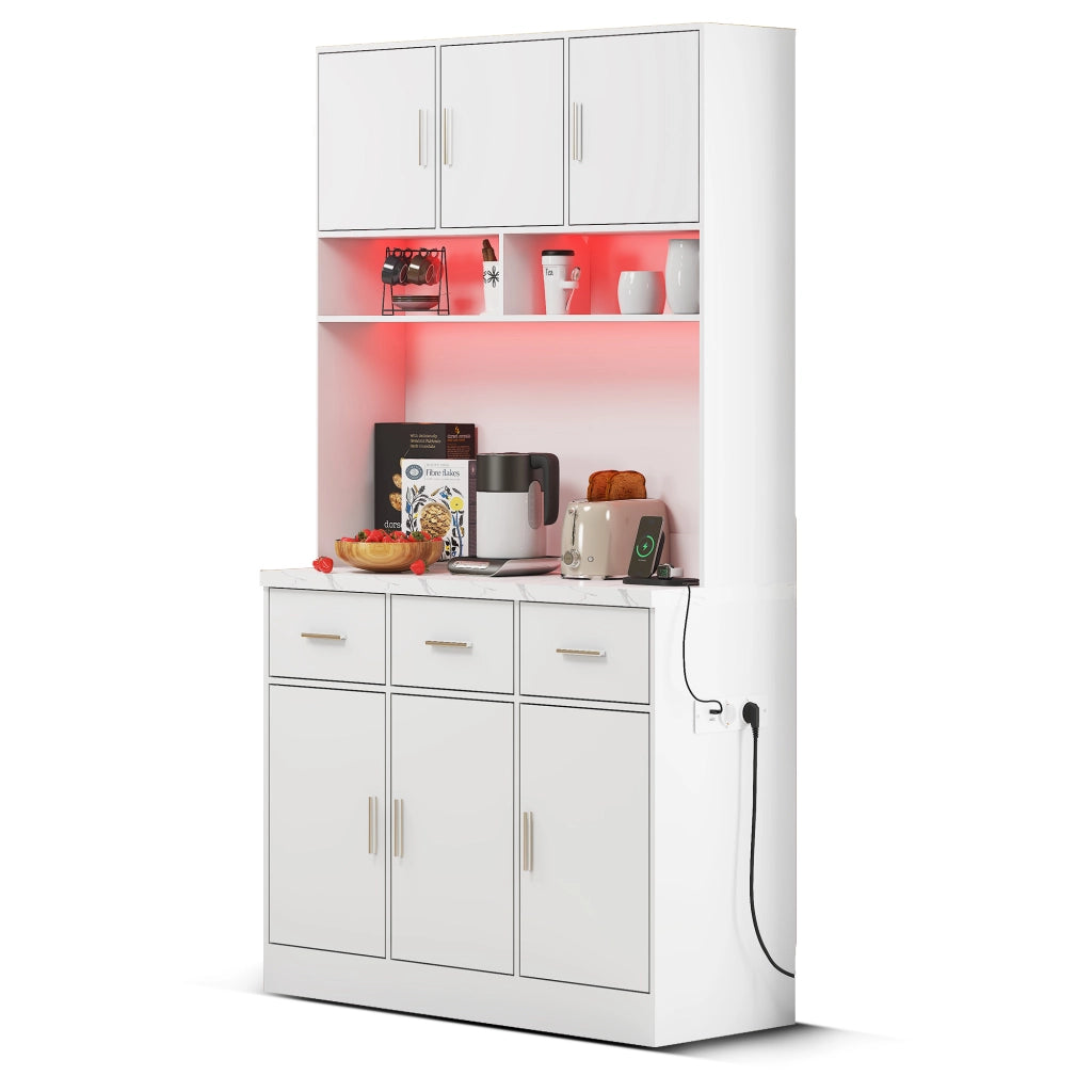 Credenza da cucina con 6 ante; 3 cassetti; ripiani regolabili; LED e prese USB; in MDF; 100 x 40 x 180 cm