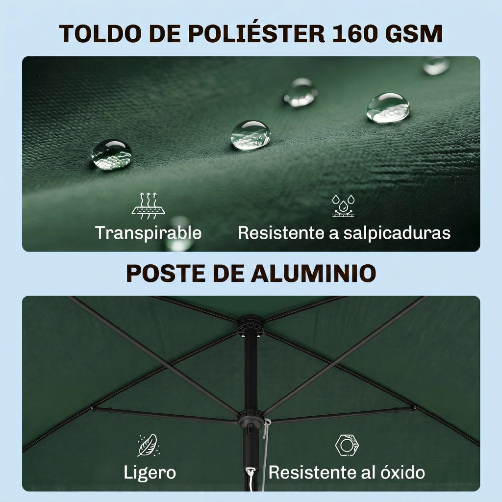 Ombrellone da Giardino ¨C Zephmum ¨C Verde 2x1.3x2.5 m
