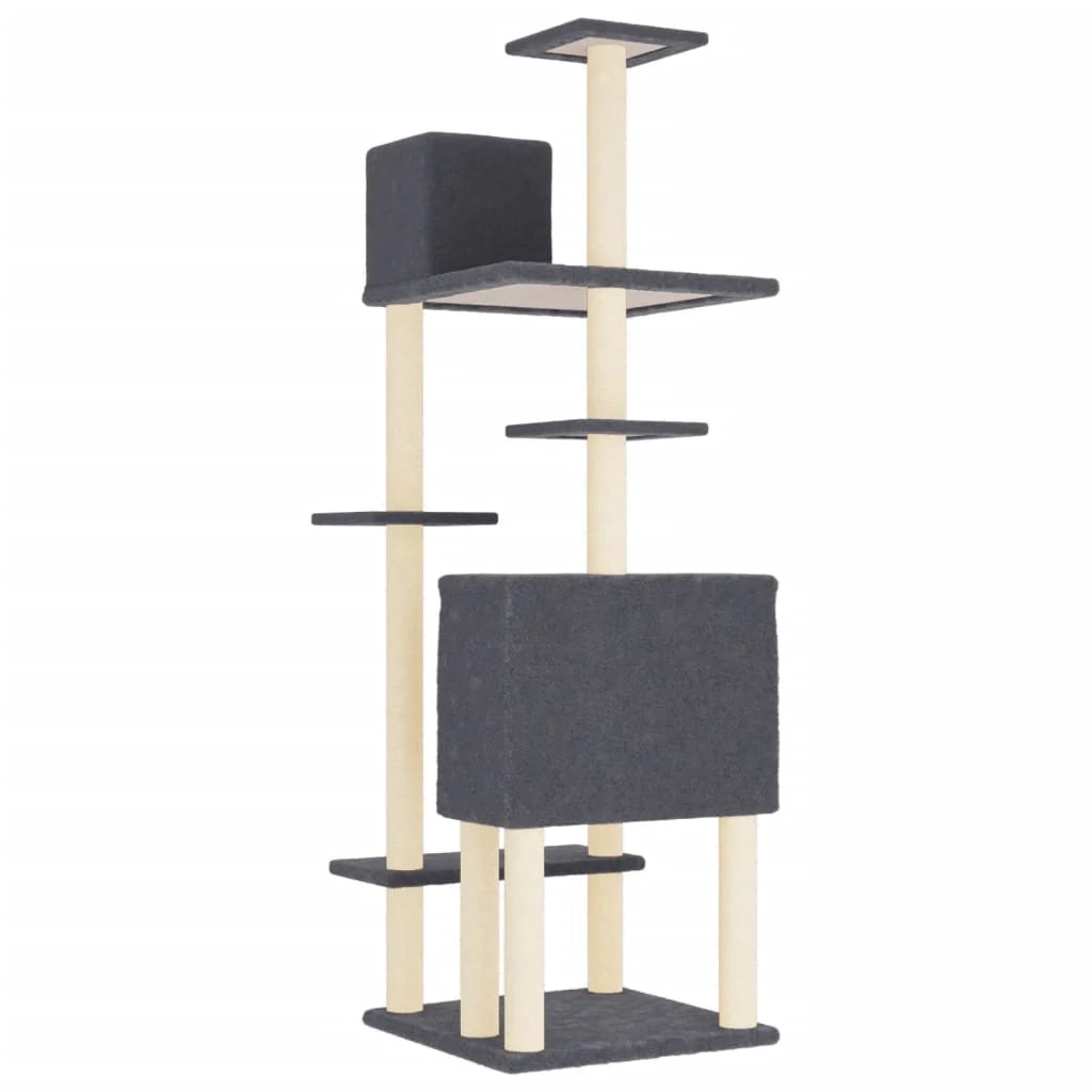 Tiragraffi per gatti Mobili per arrampicata su torre Tiragraffi piattaforma da arrampicata con tiragraffi in sisal scuro 154 cm grigio 02_0022673
