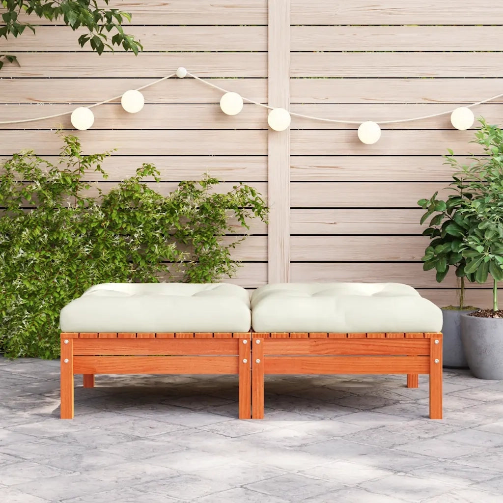 Poggiapiedi Giardino con Cuscini 2 pz Marrone Cera Massello Pino CFW3561651