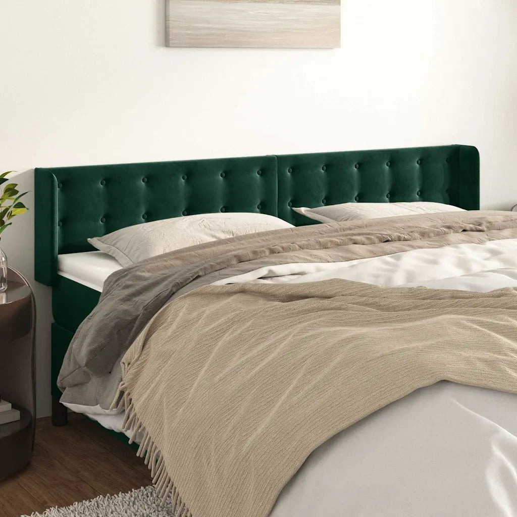Testiera ad Orecchio-Testata con Orecchie Verde Scuro 163x16x78/88 cm in Velluto 200347