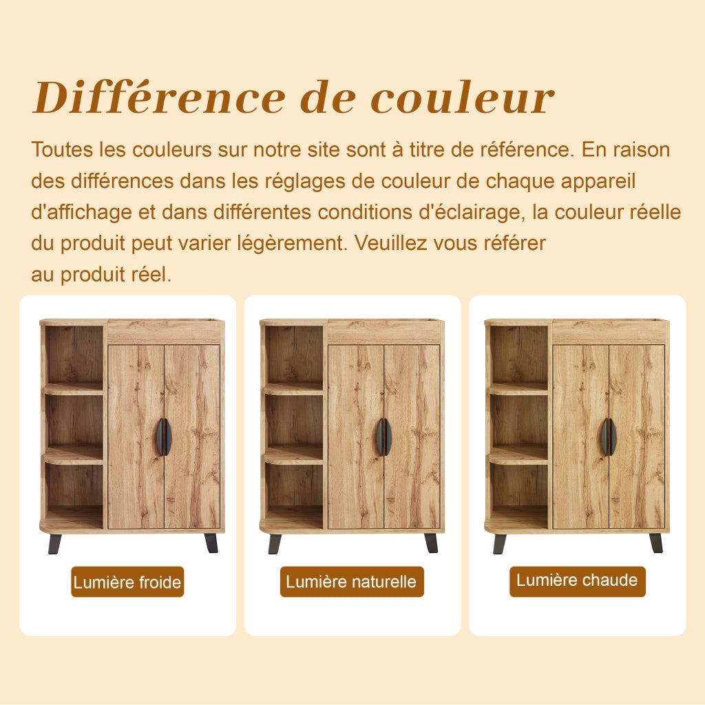 Scarpiera con vani aperti e 2 ante, ripiano superiore, per ingresso e corridoio, in truciolare, naturale, 80 × 32 × 99 cm