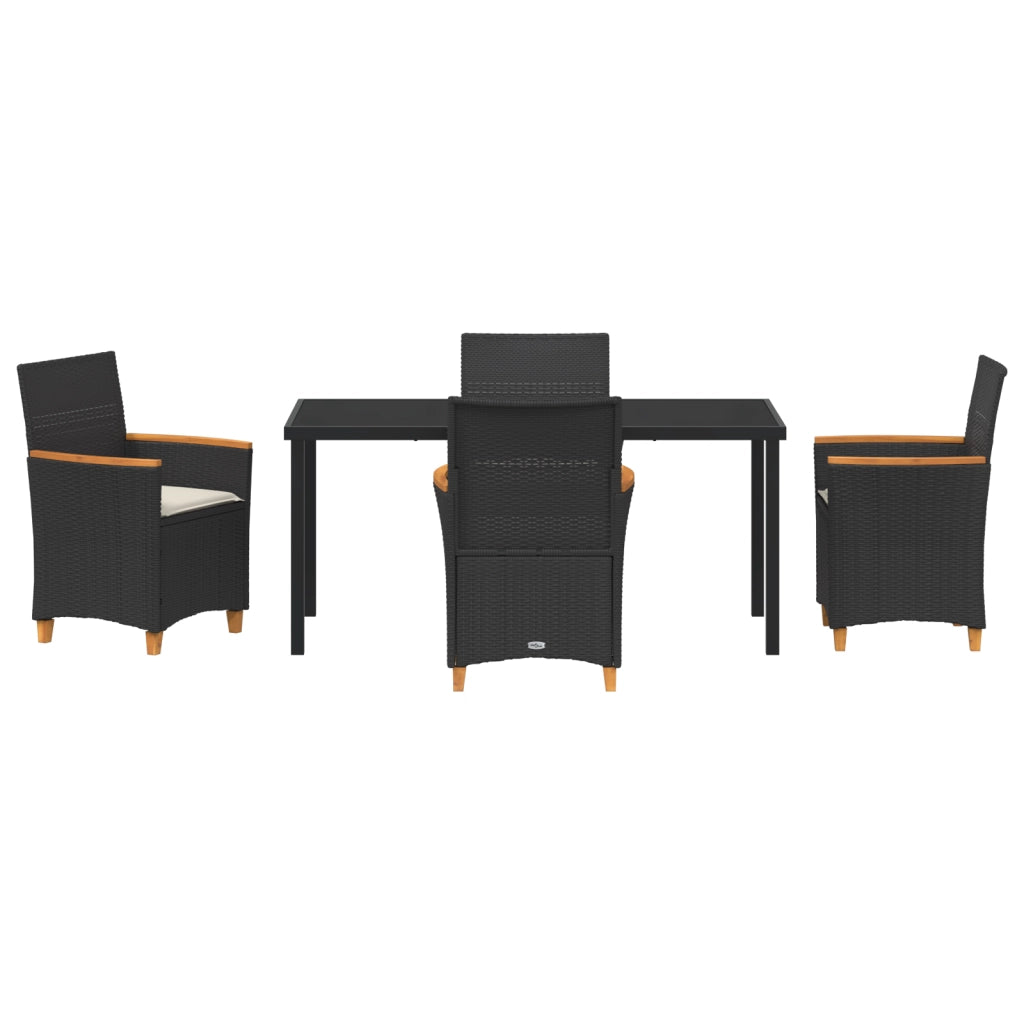 Set da Pranzo Giardino 5 Pezzi con Cuscini Nero Rattan PE