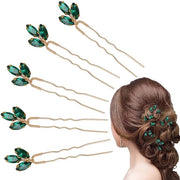 Spille per capelli con pietruzze in vetro verde - 5 pezzi - a forma di U - design elegante - lavorazione eccellente - accessori per capelli