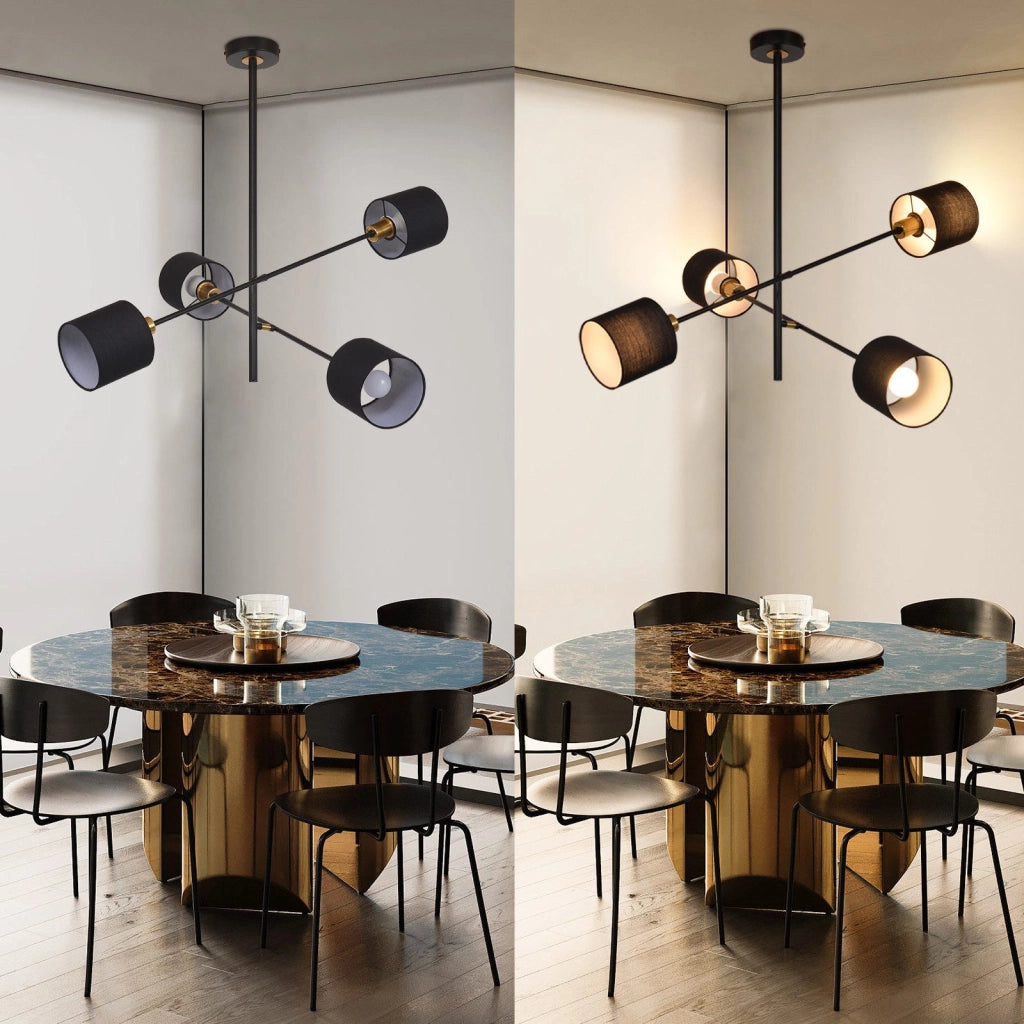 Lampada a sospensione ZMH metallo 4 Luci nero E14 retr¨° paralume per sala da pranzo soggiorno diametro 85 cm
