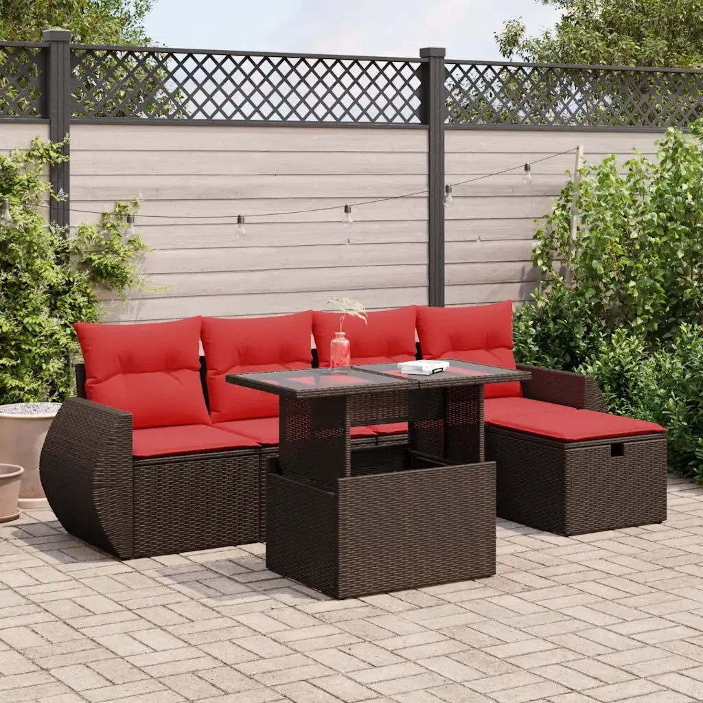 Set Divano da Giardino 6 pz con Cuscini Marrone Polyrattan Acacia 3327894