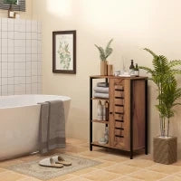 kleankin Mobile da Bagno su Piede Design Industriale Struttura in Acciaio 3 Ripiani Aperti, 60 x 30 x 85 cm, Marrone Rustico
