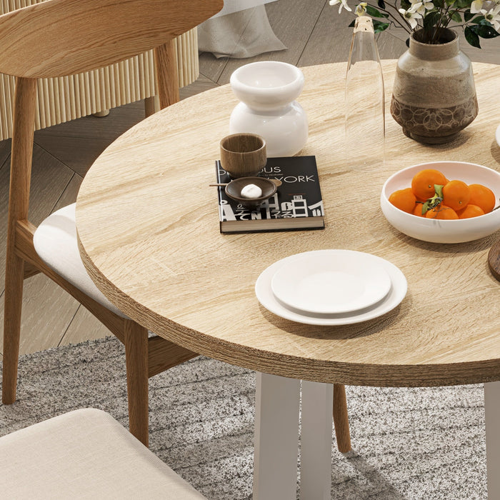 Tavolo da Pranzo Rotondo Moderno per 4 Persone Ø100x75 cm in MDF e Acciaio colore Legno Naturale e Bianco