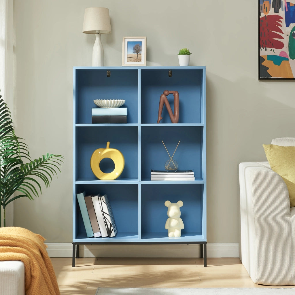 Libreria Colwyn con 6 Ripiani Scaffale da Terra 120 x 80 x 30 cm - Blu [en.casa]