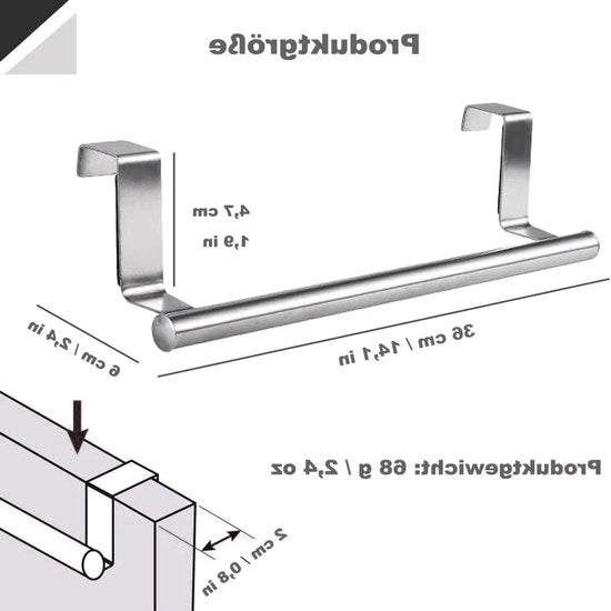 Supporto asciugamani senza forare - supporto asciugamani per bagno e camera da letto 36 cm - accessorio da cucina - supporto asciugamani in argento