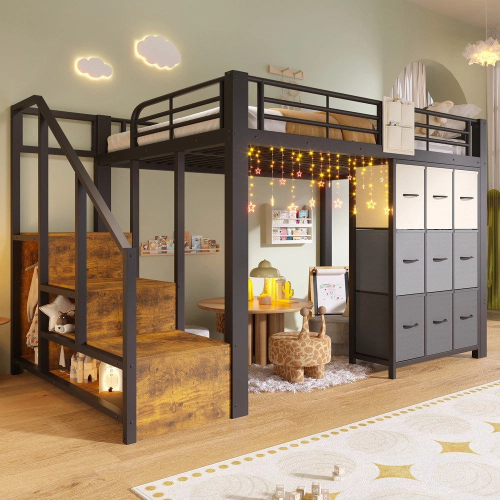 Letto a Soppalco con Cassetti e Scala ¨C Xylo ¨C Metallo Nero 140x200