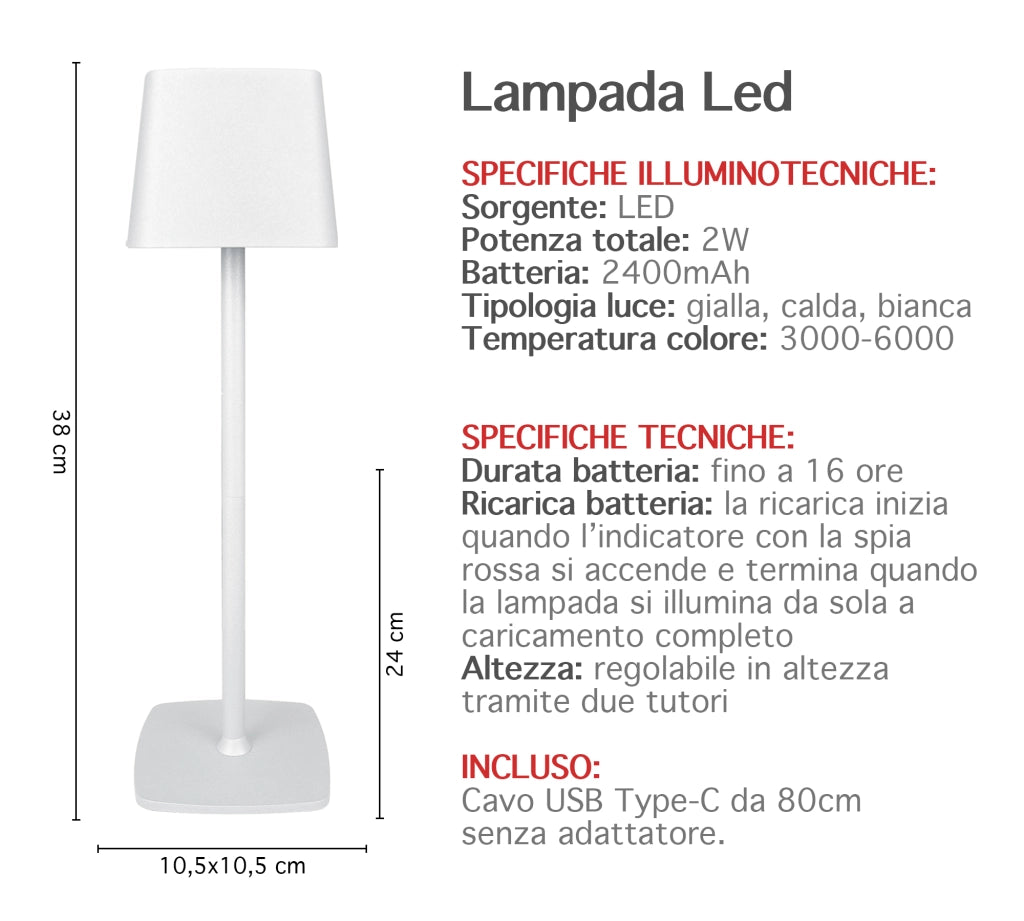 Coppia Di Lampada Da Tavolo LED Set 2 Pezzi Design Moderno Senza Fili Ricaricabile Controllo Touch Selezione Colore Intensità Dimmerabile Altezza Regolabile Con Adattatore Per Bottiglia 3000/4500/600K  2Pz-Quadrata-Bianco