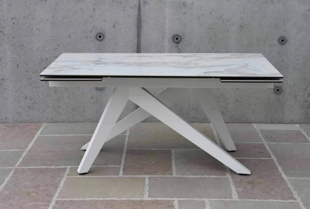 Tavolo big table piano vetro ceramica finitura marmo misura l.160 p.90 h.76(aperto 240 cm)