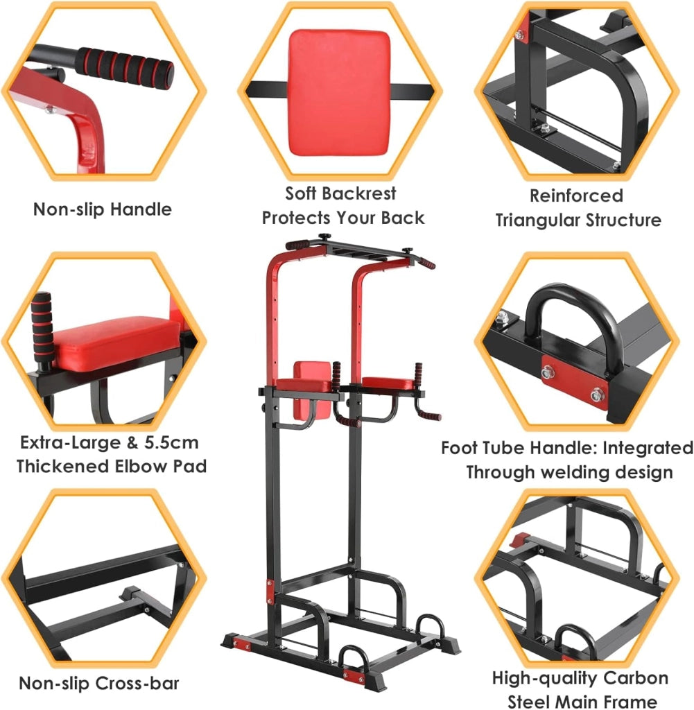 Power Tower Dip Station - Barra per trazioni, per interni | Attrezzature per trazioni multifunzionali per la casa, capacità di carico fino a 200 kg