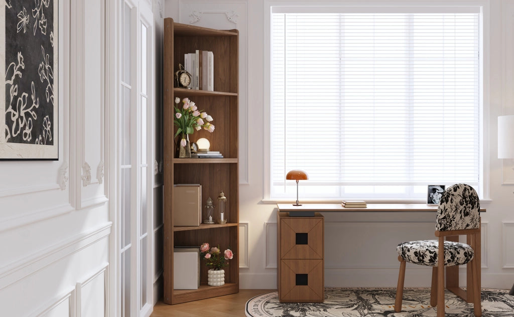 Libreria angolare salvaspazio con ripiani e dispositivo antiribaltamento per soggiorno in MDF noce 55 × 32 × 180 cm
