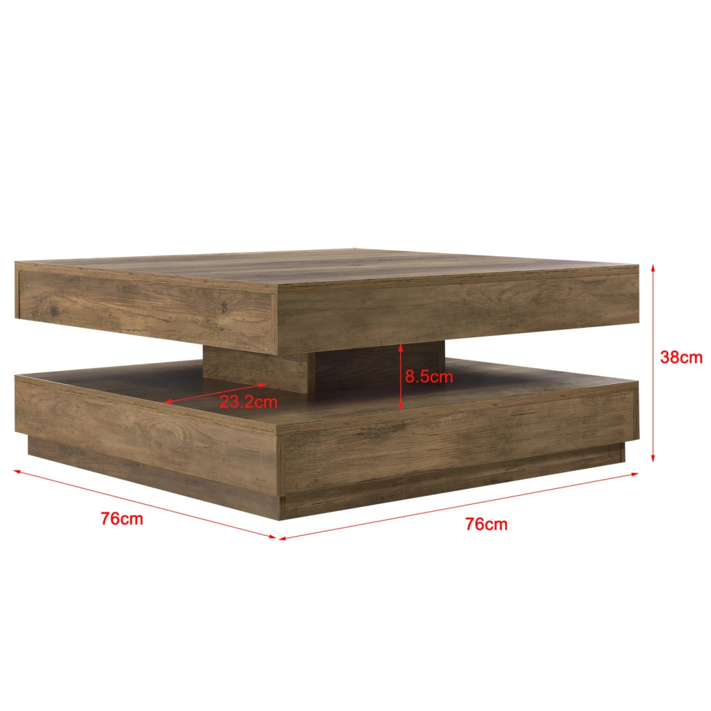Tavolino da Caffè Florenz con Piano Girevole per Salotto Soggiorno 76 x 76 x 38 cm - Effetto Legno [en.casa]