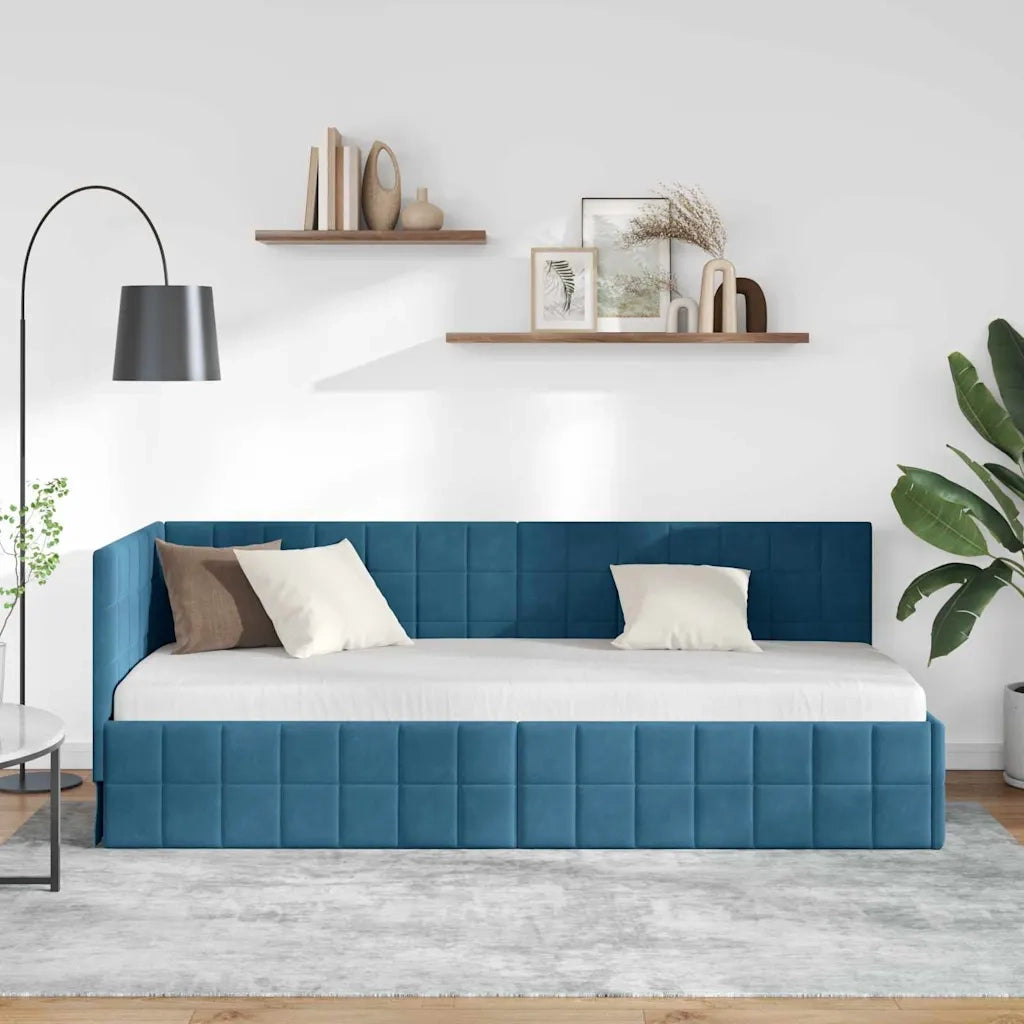 Letto singolo | Letto per adulti | Cornice del letto ad angolo Blu 80 cm x 200 cm Velluto
