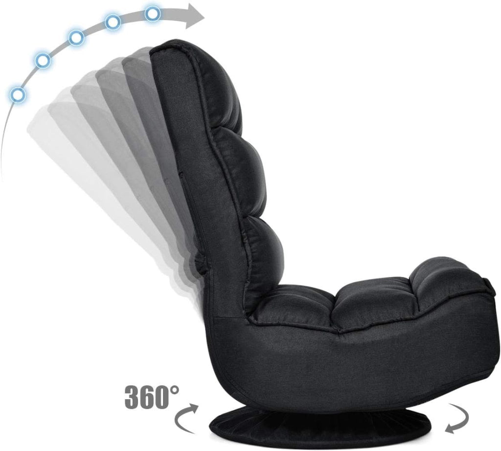 Sedia Imbottita da Pavimento, Reclinabile a 5 Livelli, Schienale Pieghevole, Base Girevole, Portata di 120 kg, Postazione da Relax/Lavoro/Gaming, 59x75x83 cm, 4 Colori Disponibili