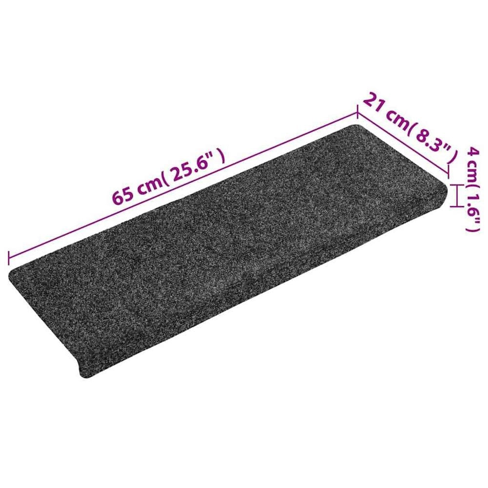 Self-adhesive Stair Treads, 15 Pieces, 65x21x4 Cm, Grey, Rectangular Border