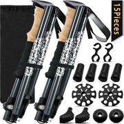 Trekkingstang regolabile 108-139 cm - bastone da trekking telescopico in carbonio e alluminio - con manico in gomma e 5 paia di doppi per gomma