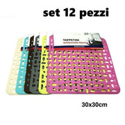 Trade Shop - Set 12 Pezzi Tappeto Tappetino Per Lavello In Gomma Antiscivolo Cucina 30x30cm -