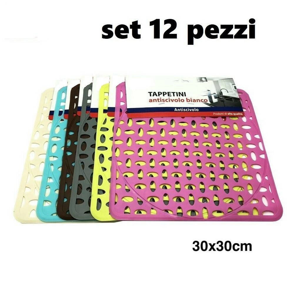 Trade Shop - Set 12 Pezzi Tappeto Tappetino Per Lavello In Gomma Antiscivolo Cucina 30x30cm -