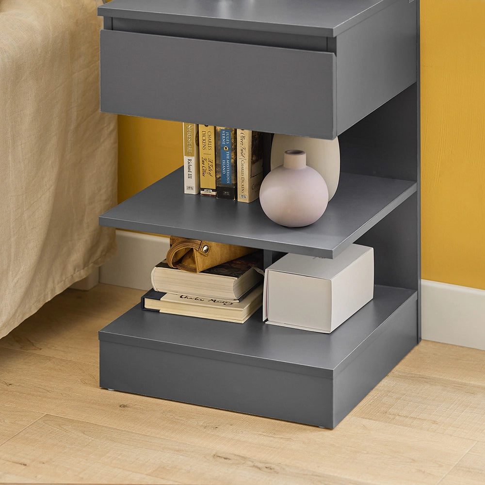 SoBuy FBT49-HGx2, Set di 2 Comodino Camera da Letto - Comodino con 1 Cassetto e 2 Ripiani, Tavolino Salotto - Moderna Cassettiera L39 x P39 x A65 cm Grigio