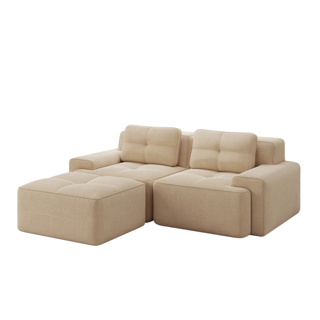 Divano modulare boneless in corduroy beige con seduta profonda 74 cm e base antiscivolo