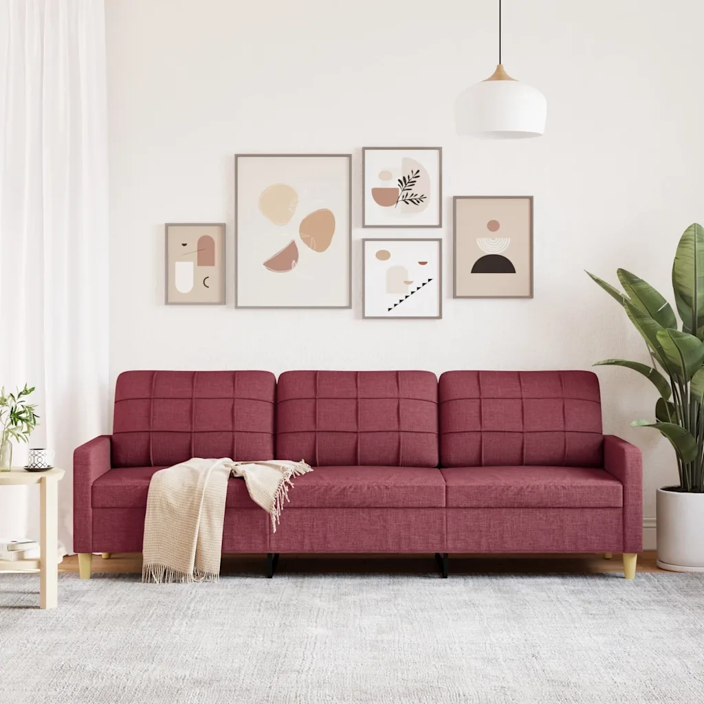 Divano a 3 Posti-Sofa 3 Posti Rosso Vino 210 cm in Tessuto